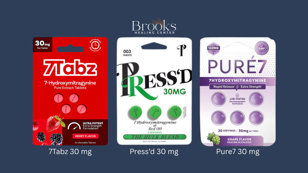 7Tabz, Press'd, and PURE7 7-OH tablets side by side product marketing photo comparison photo