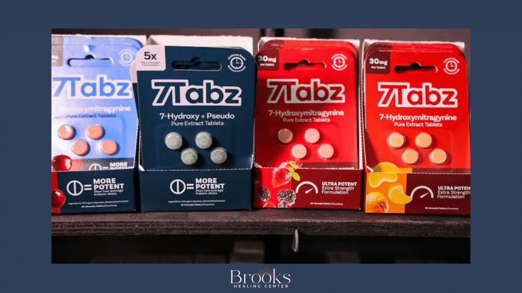 Photo of 7-oh products on shelves prior to ban. Photo on brooks healing centers 7-oh and kratom detox and rehab page