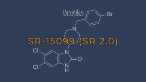 SR-15099 (SR 2.0) graphic with a molecular structure and Brooks Healing Center logo